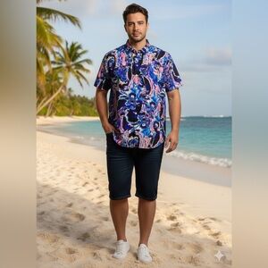 Amazon Essentials Men's Dress Shirt - Blue and Pink Pattern